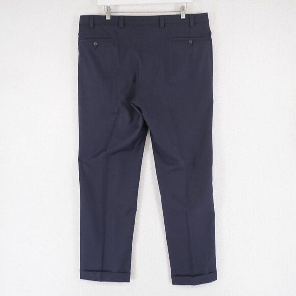 Joseph Abboud Dress Pants Polyester Wool Blue Pleated Cuffed Mid RIse 38/30 Line - Picture 4 of 7